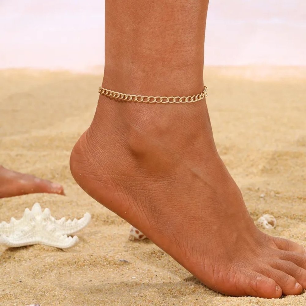 Women Anklet Adjustable Beach Ankle Chain Gold Alloy Foot Chain Bracelet Jewelry